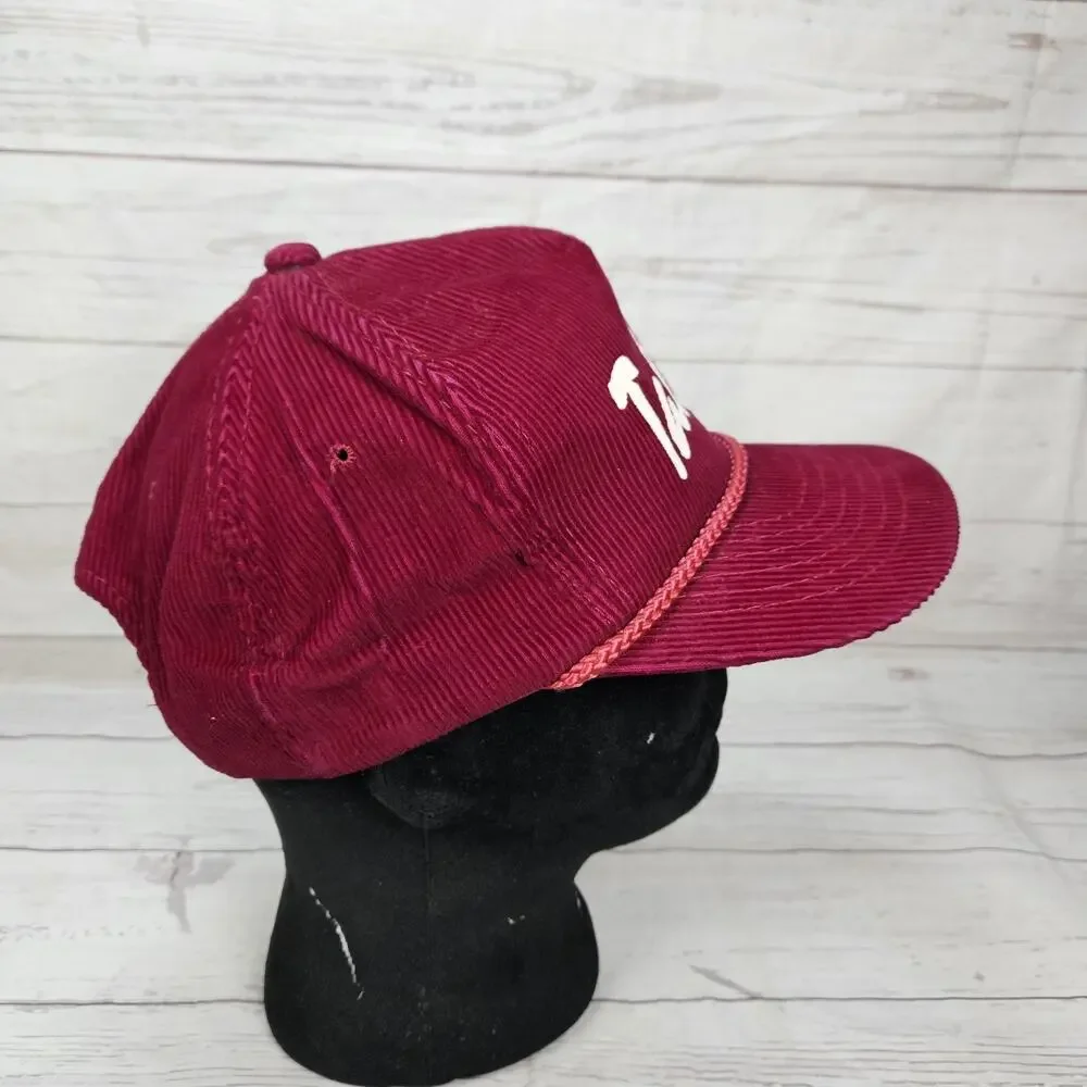 Vintage Maroon Corduroy Snapback Rope Hat Youngan Headwear "Talon" Script Spell - Picture 4 of 6